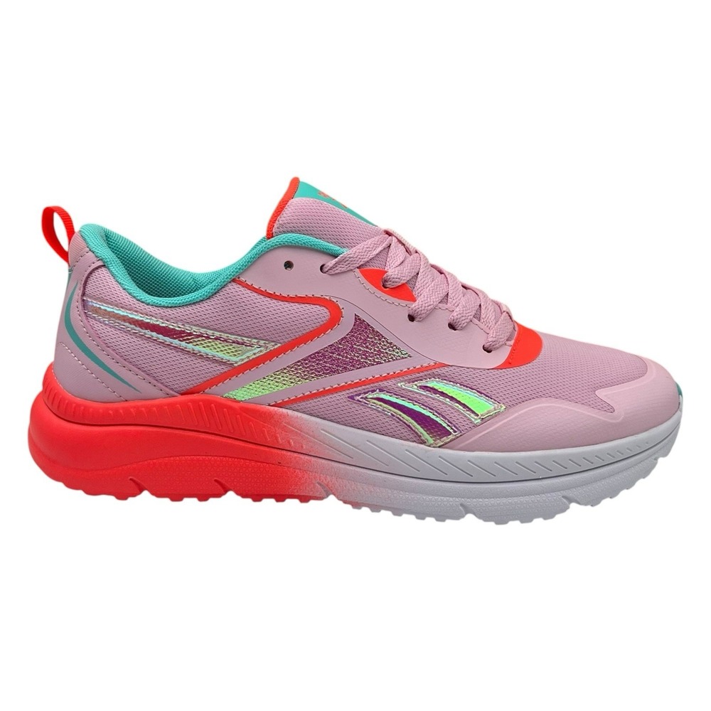 Reebok Youth Big Girls Rush Sneakers Size 7 Cherry Blossom Orange Aqua Lace Up - Picture 3 of 12